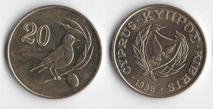 CYPR 1988 20 CENTS STARSZE GODŁO