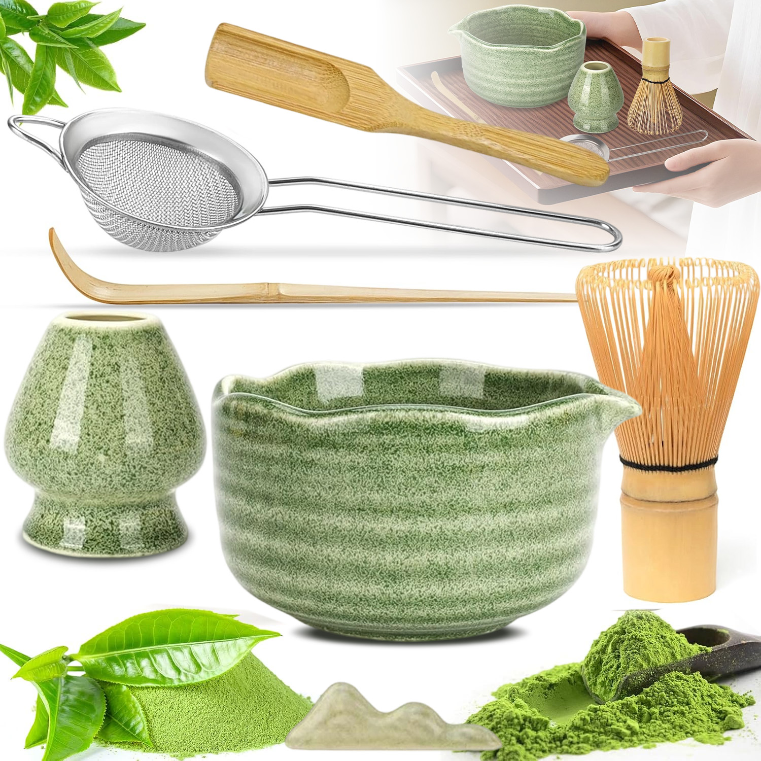 Dárková Sada Na Matcha Čaj 7DÍLNÁ Sada Podložka Lžička
