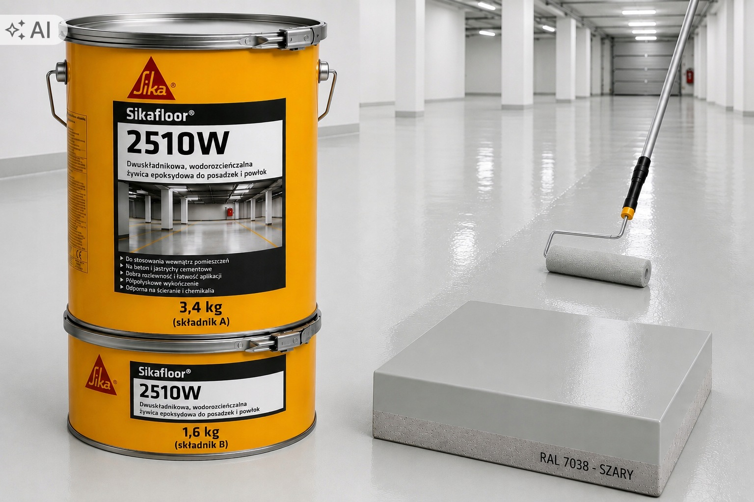 Żywica epoksydowa 2K Sikafloor 2510W Szara RAL7038 farba Na Beton W Piwnicy
