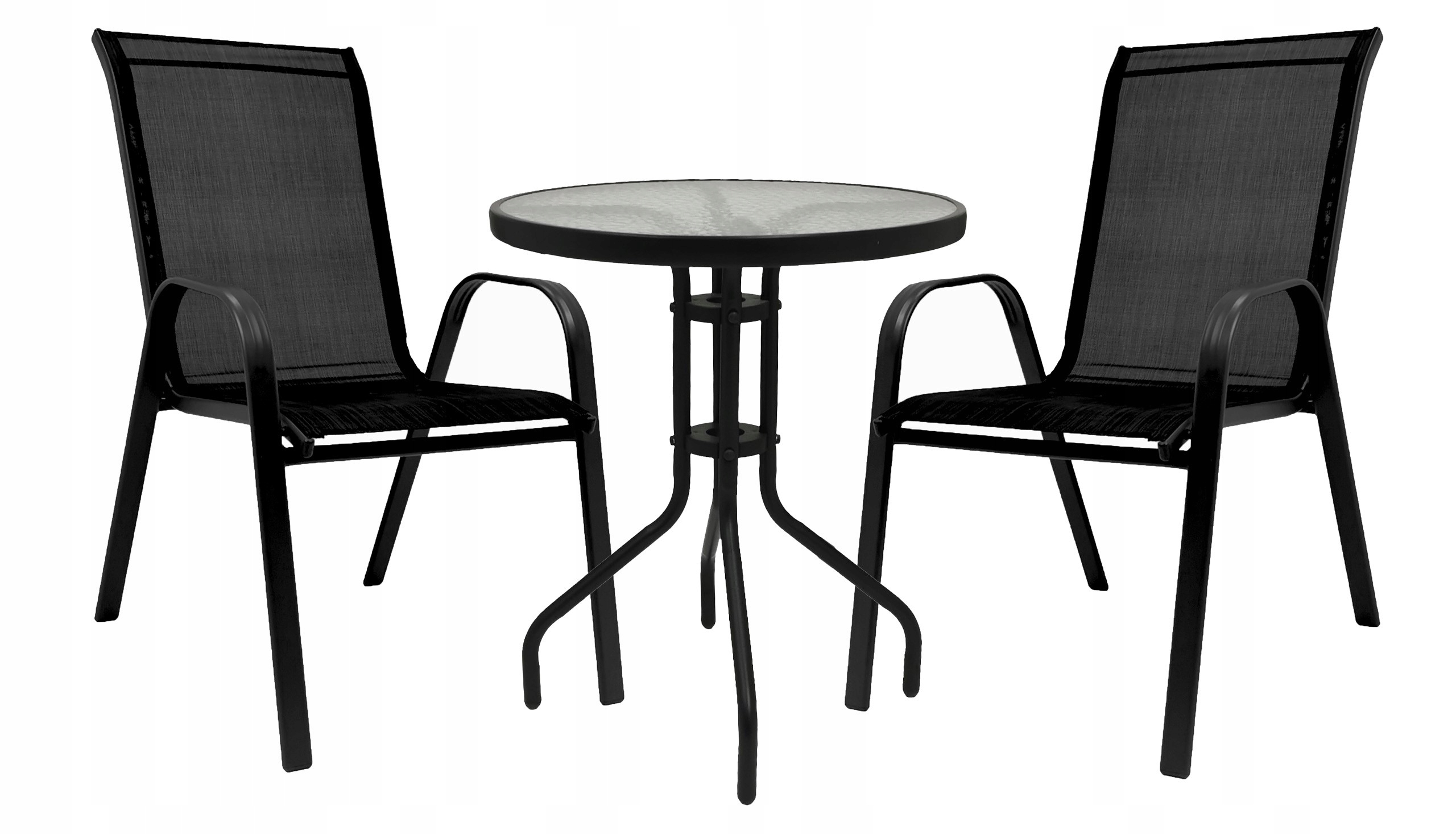 ZESTAW MEBLI OGRODOWYCH BALKON TARAS OGRÓD STÓŁ FI60 CM + 2x KRZESŁA CZARNY Kod producenta 5.05.11347