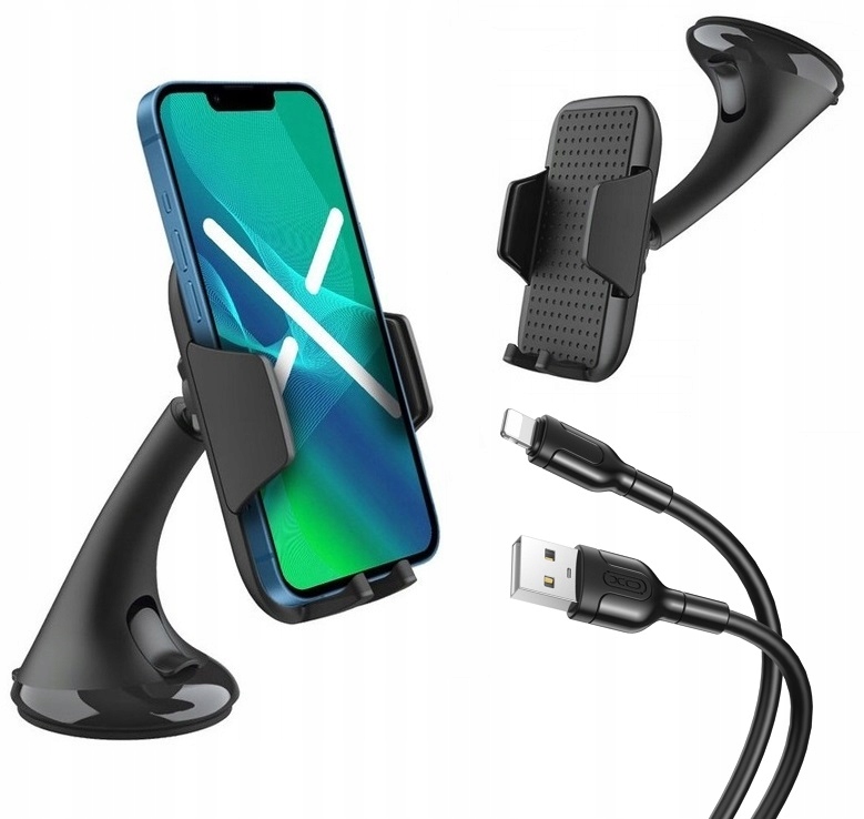 Uchwyt samochodowy na szybę + kabel do iPhone