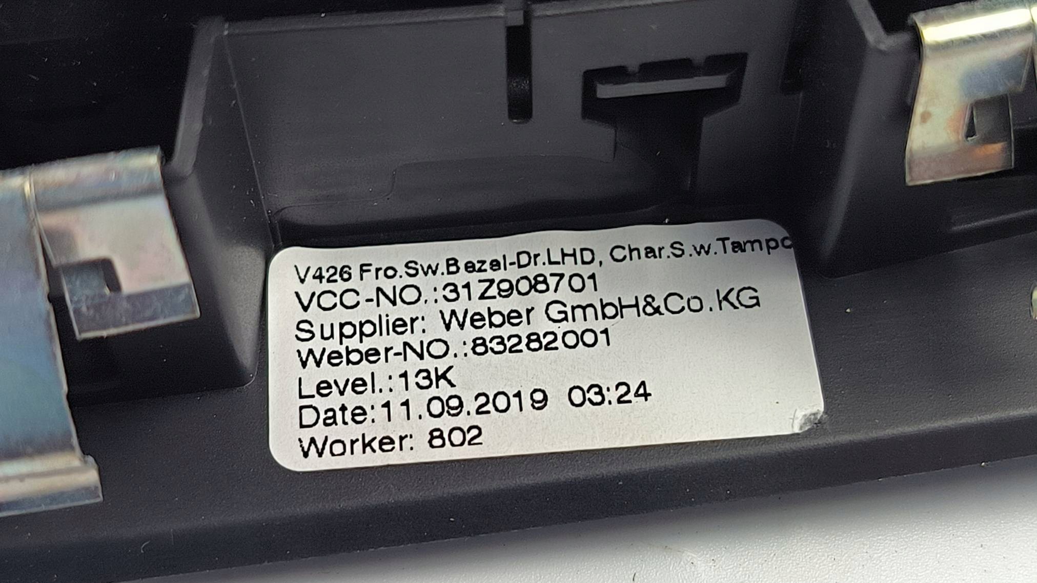 control panel of the window 31433407 VOLVO V60 II