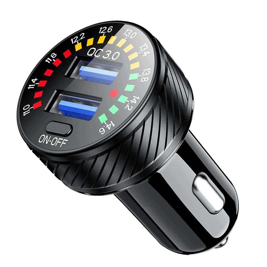 Ładowarka samochodowa, podwójny port Usb QC3.0 szybka ładowarka woltomierz