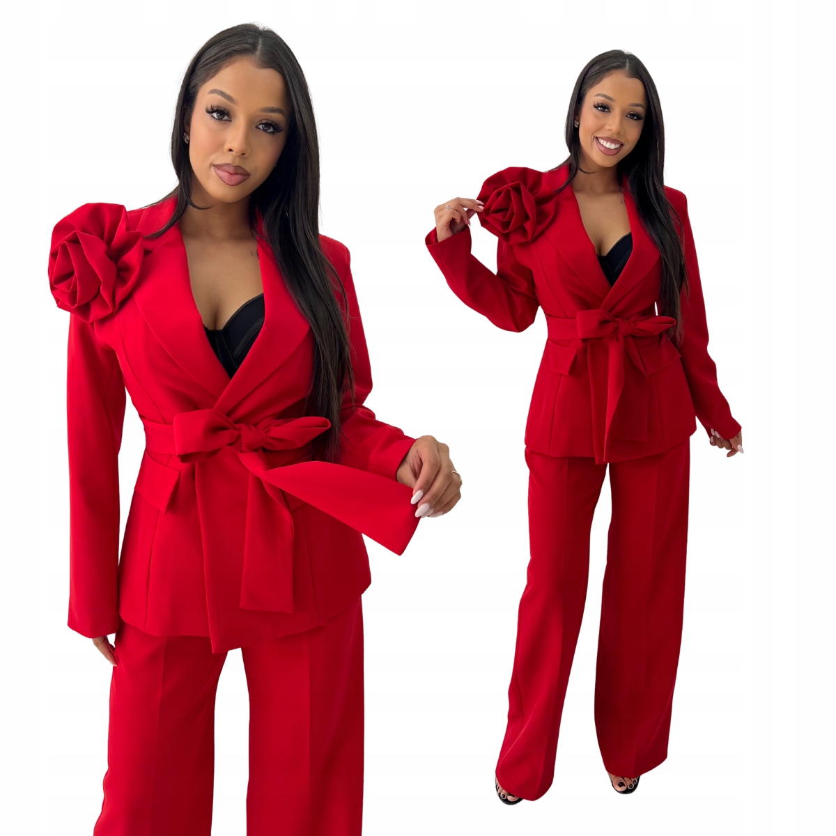 Komplet garniturowy z broszka i paskiem czerwony Paloma chrzciny komunie