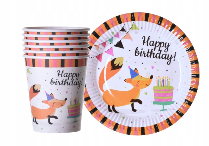 ZESTAW PAPIEROWY KUBECZKI TALERZYKI LISEK HAPPY