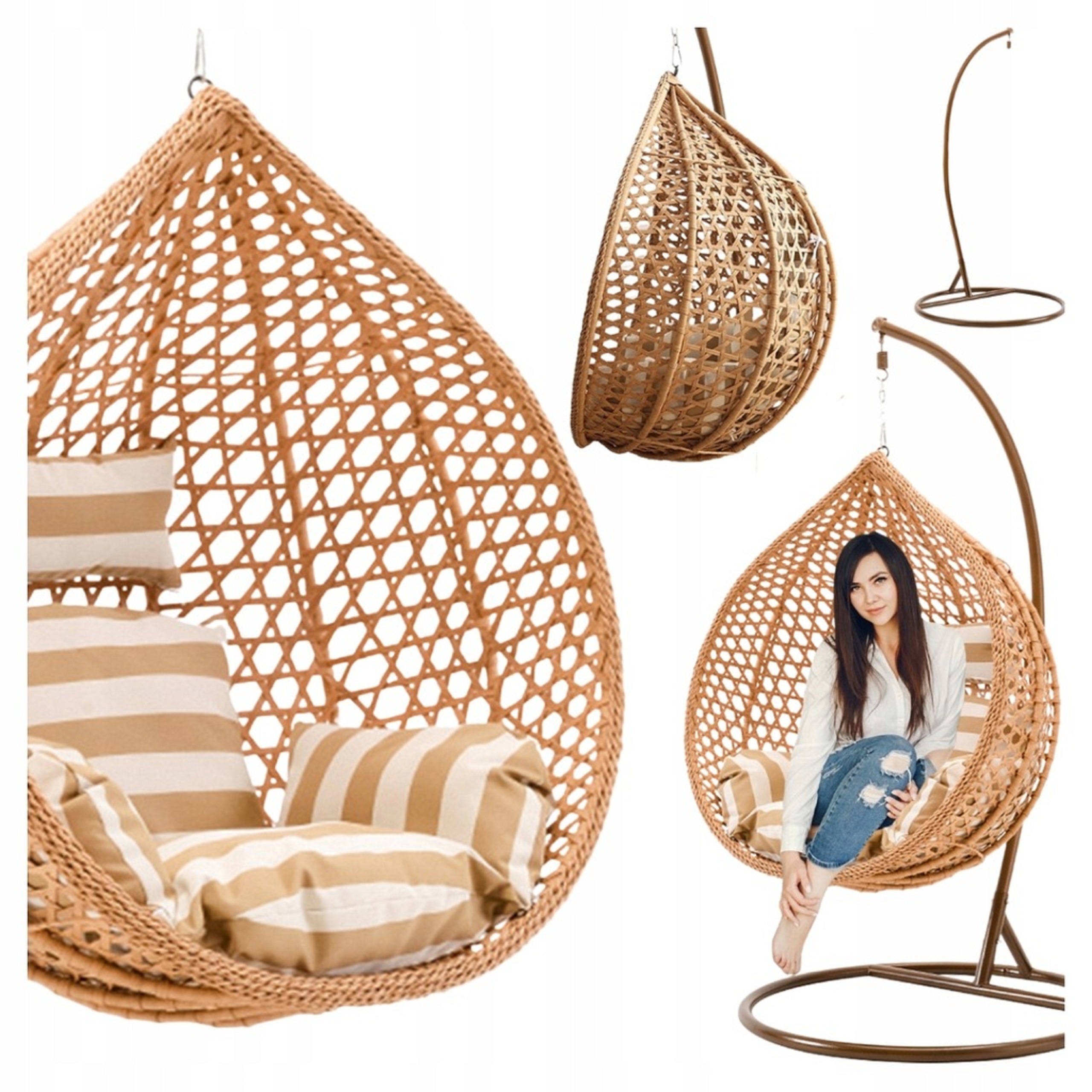 Závěsné Křeslo Houpací Zahradní Košík Vajíčko Kokon Premium Boho Polštáře
