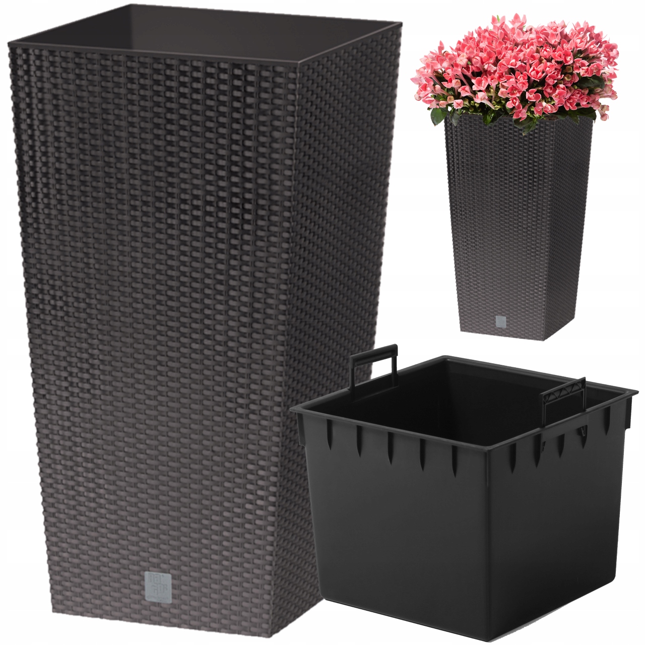 Doniczka ratanowa z wkładem wysoka DRTS325 umbra