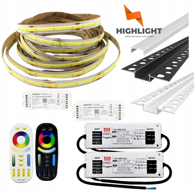 50m Sada Fasáda Led pásik Cob MoNo 10W 24V IP65 Profil Biela/Čierna