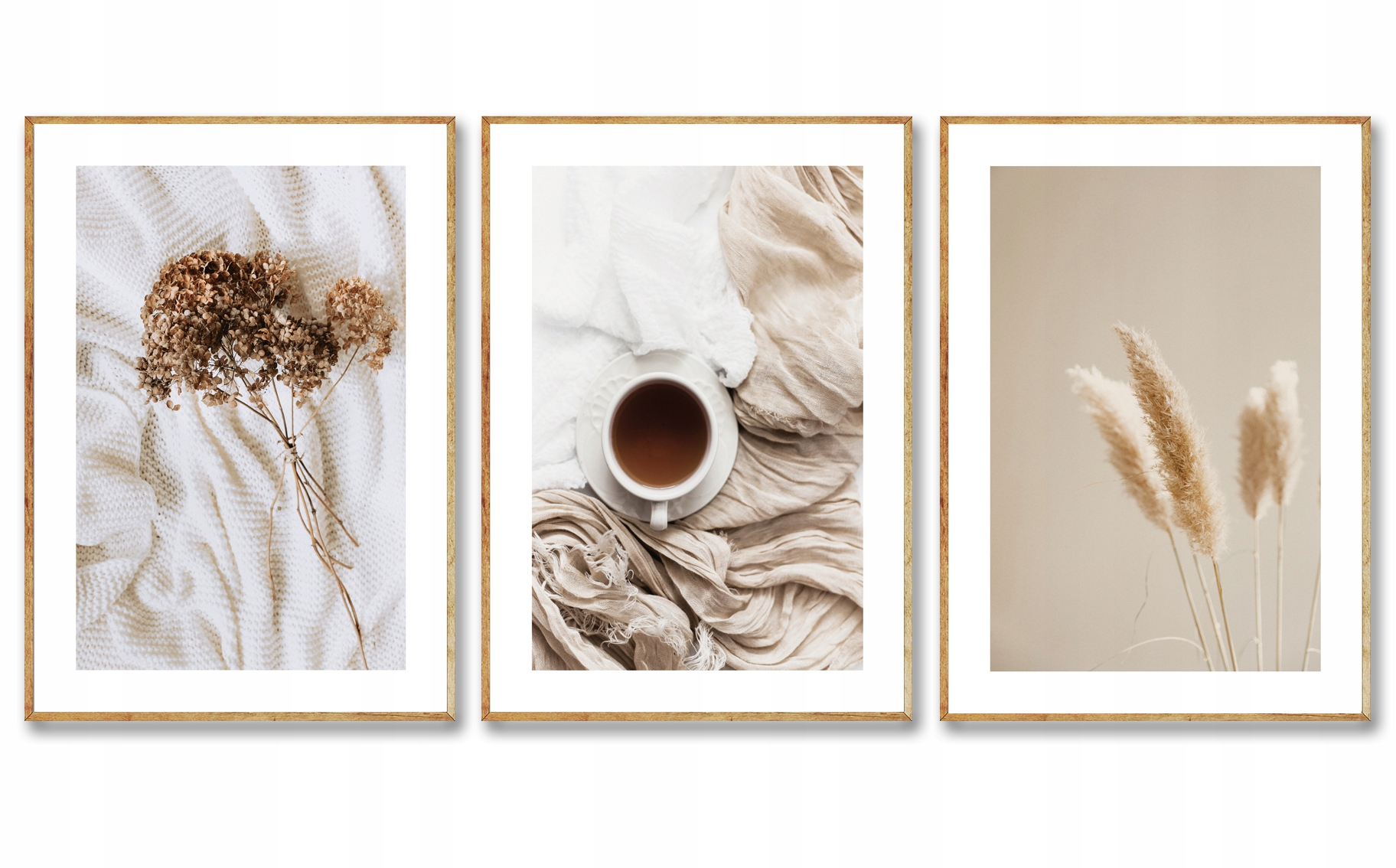 

Zestaw 3 Szt A4 Plakat Boho Trawa Kawa Łóżko Beż