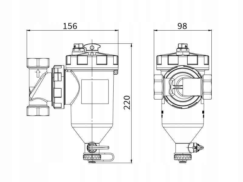 FILTR MAGNETYCZNY SEPARATOR ZANIECZYSZCZEŃ AFRISO Przyłącze wody (