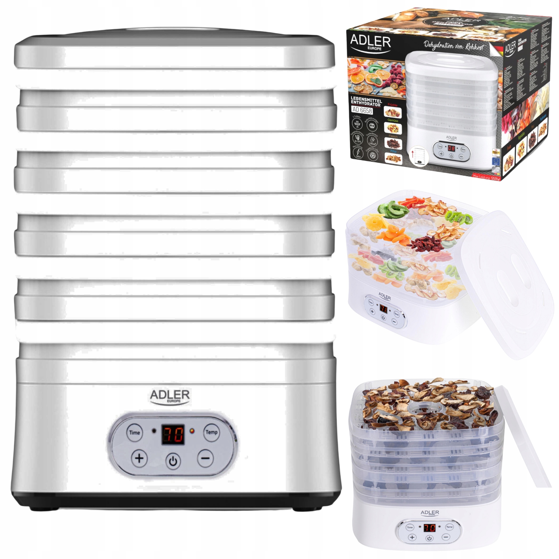 Velká Sušička na houby a ovoce Zeleniny Termocirkulace 550 W 5 tácků Vysoké podnosy