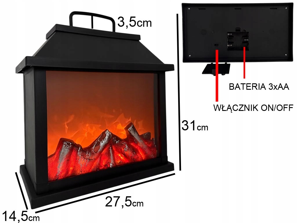 KOMINEK z Ruchomym Płomieniem LED LAMPION XXL Ozdoba wielkanocna na baterie Stan opakowania oryginalne