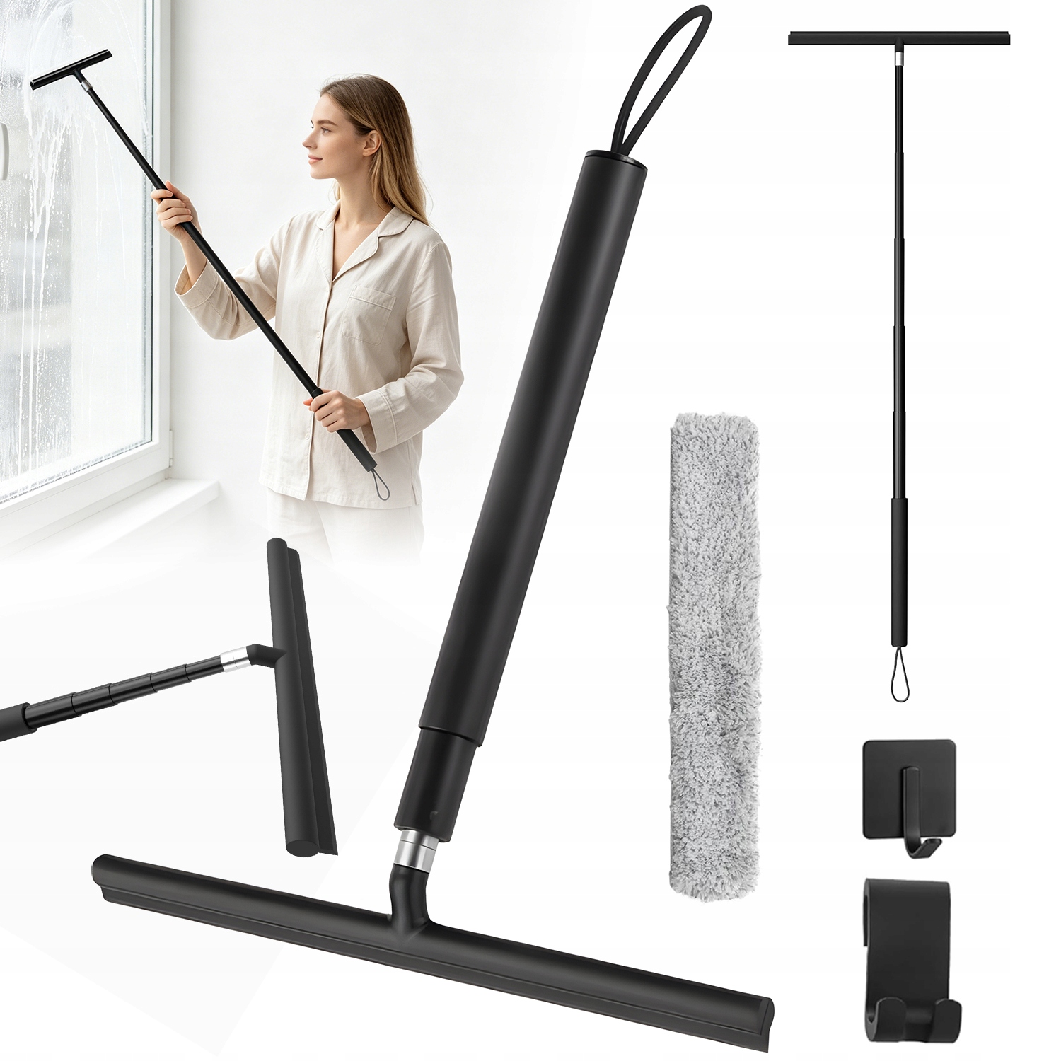 Teleskopická Koupelnová Stěrka 146 CM S Krytem A Háčky