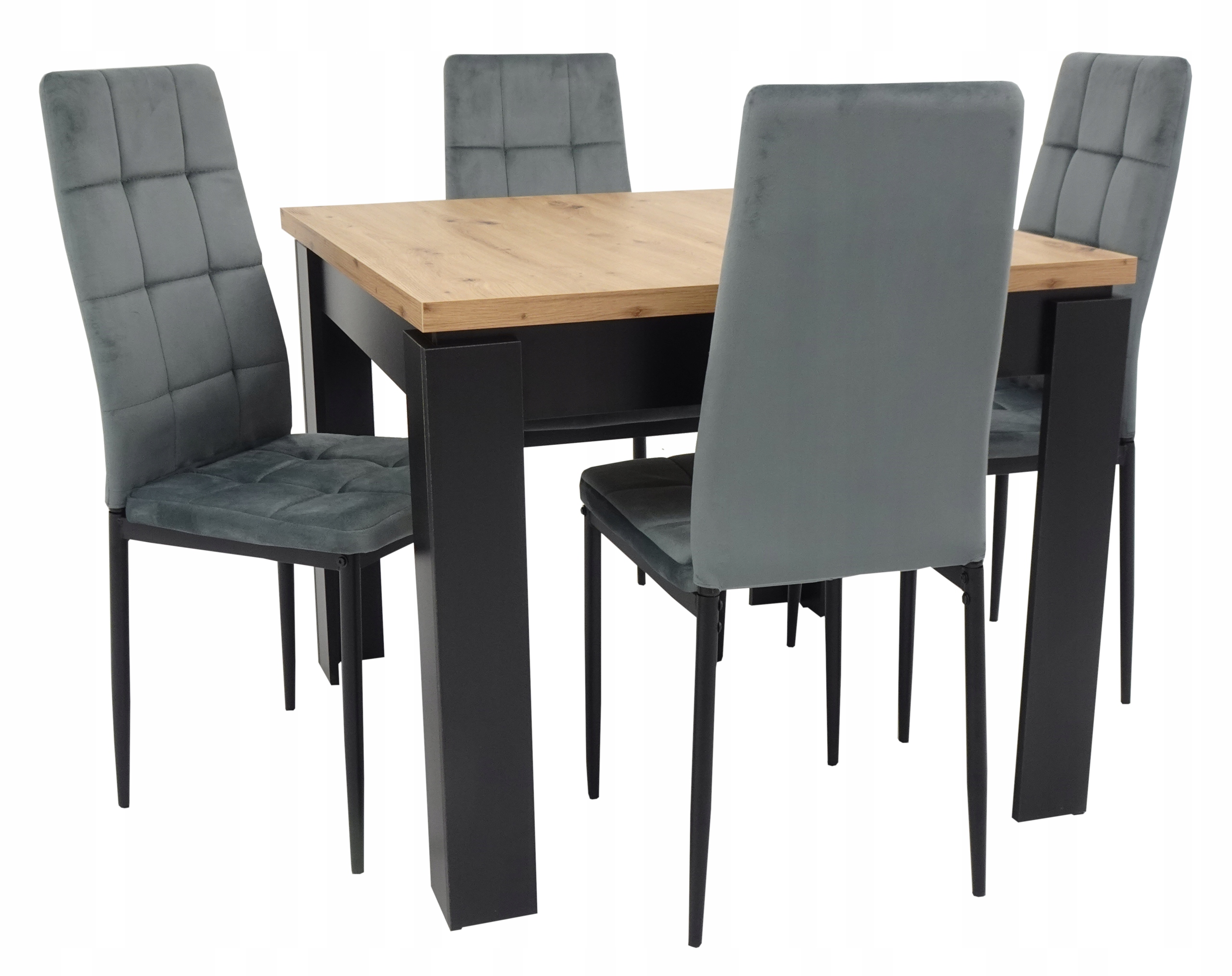 4 krzesła TAPICEROWANE +stół KWADRAT 90x90/120 DĄB
