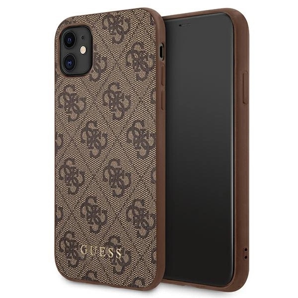 Pouzdro Guess 4G Metal Gold Logo pro iPhone 11 Xr 6,1" hnědé