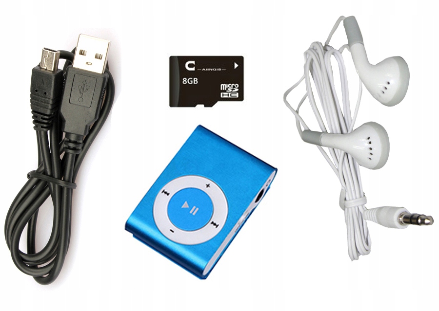 

Odtwarzacz MP3 Klips Słuchawki Karta Sd 8GB Usb