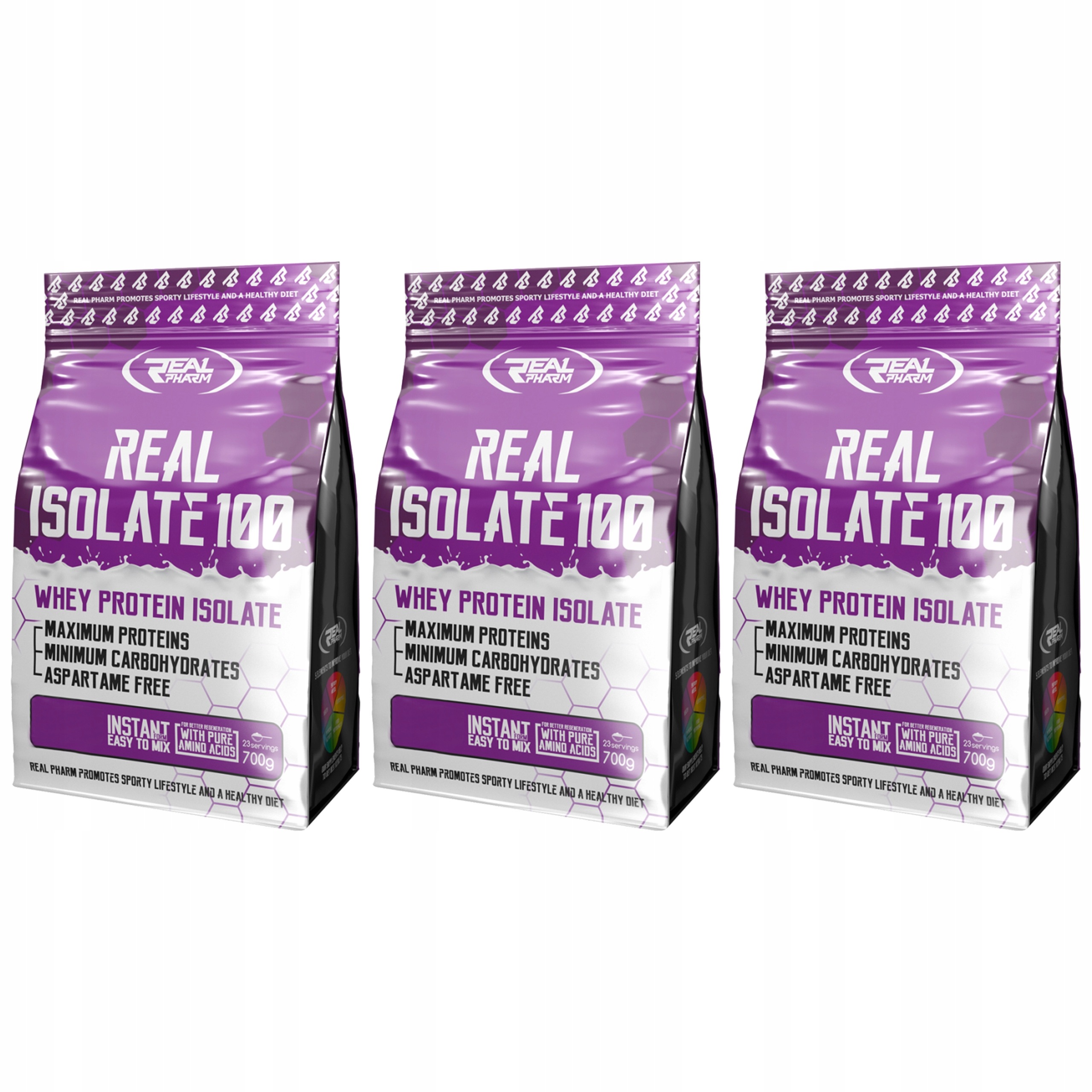 3x Real Pharm Isolate 700 g Bílkoviny Izolát Wpi Masa Svaly Protein