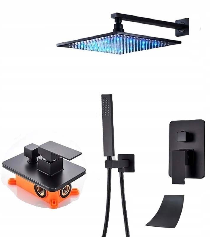 Čierna sprchová batéria Vodopád Led Box 25 Waterfall