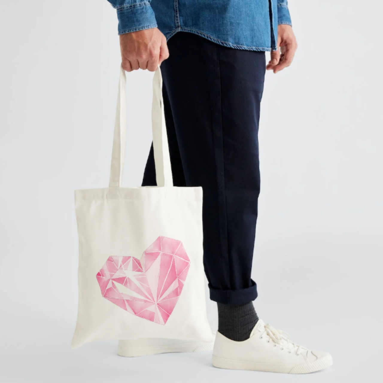 Torba bawełniana z nadrukiem SERCE torebka shopper siatka materiałowa ECRU Kolor beżowy