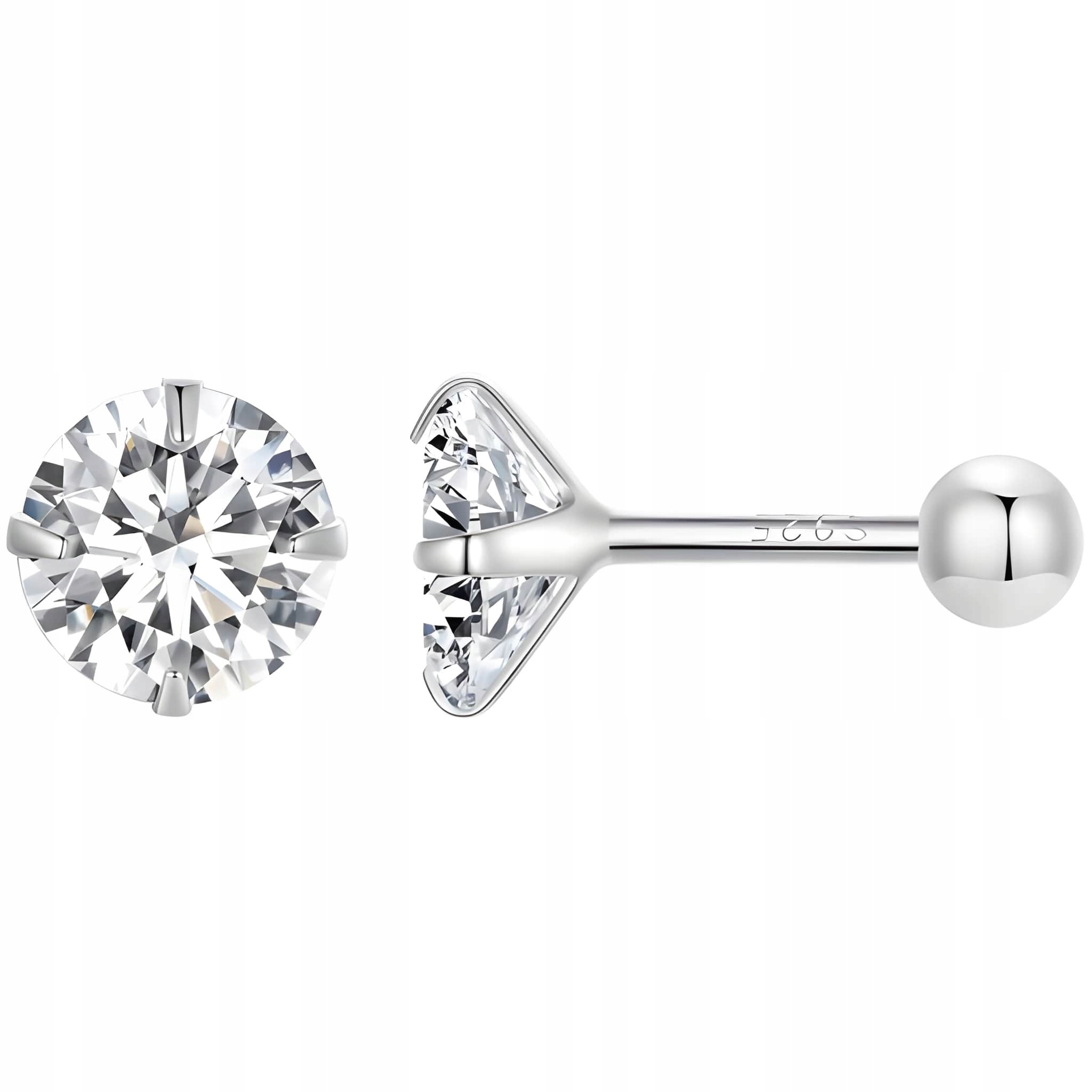 Srebrne Kolczyki Srebro 925 Cyrkonia Sztyft Kulka Minimalistyczne Piercing