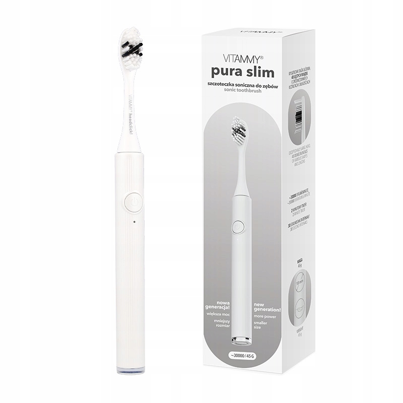 Szczoteczka Soniczna Elektryczna Do Zębów Vitammy Pura Biała Ultralekka