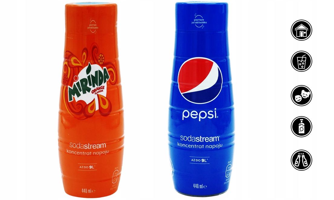 SYROP KONCENTRAT PEPSI + MIRINDA DO SATURATORA SODASTREAM 9L NAPOJU z 440ml Stan opakowania oryginalne