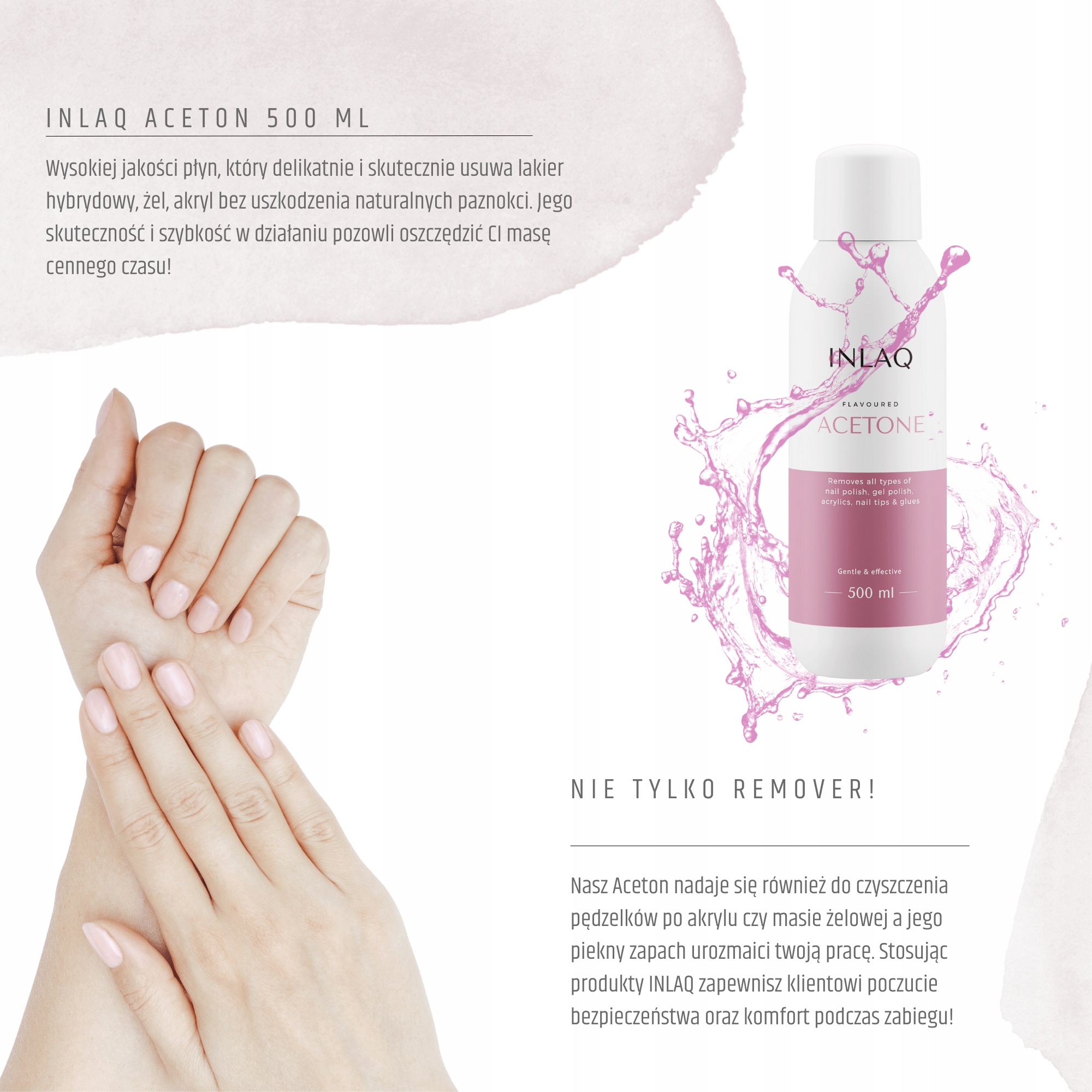 INLAQ Aceton Do Paznokci Hybrydy Kosmetyczny Remover 500ml Rodzaj preparatu acetony, removery