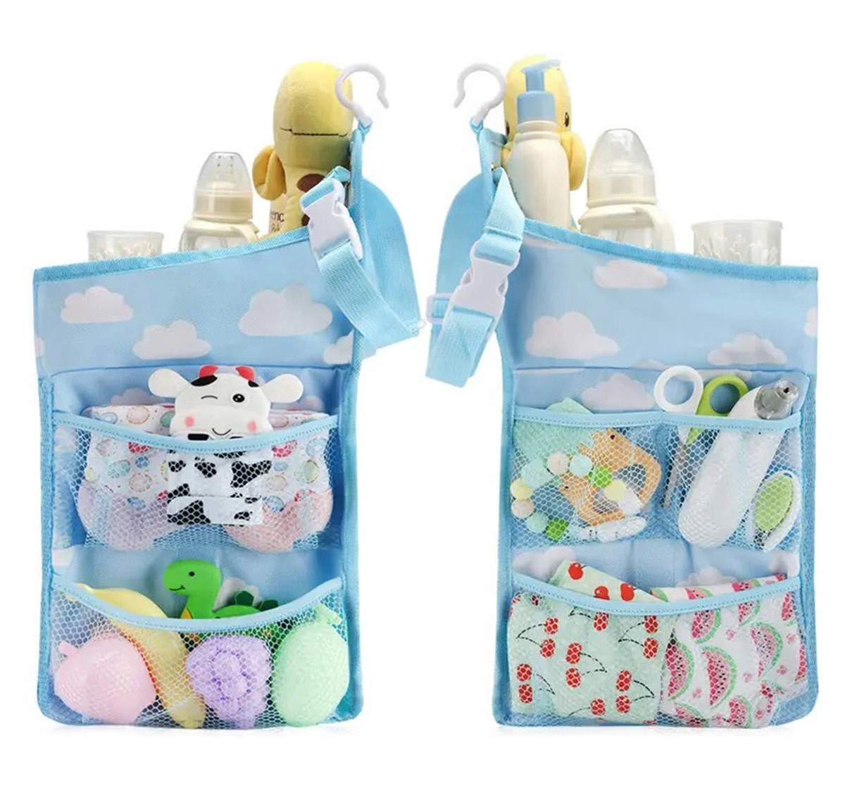 ORGANIZER PRZYBORNIK DO ŁÓŻECZKA I PRZEWIJAKA DZIECIĘCEGO WISZĄCY AG637B Kolor dominujący odcienie niebieskiego