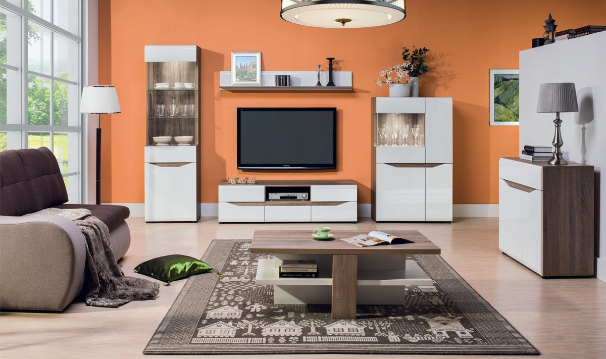 SZAFKA 150 RTV LI1 LIONEL biały połysk + DĄB SONOMA TRUFLOWY Marka Liveo Meble