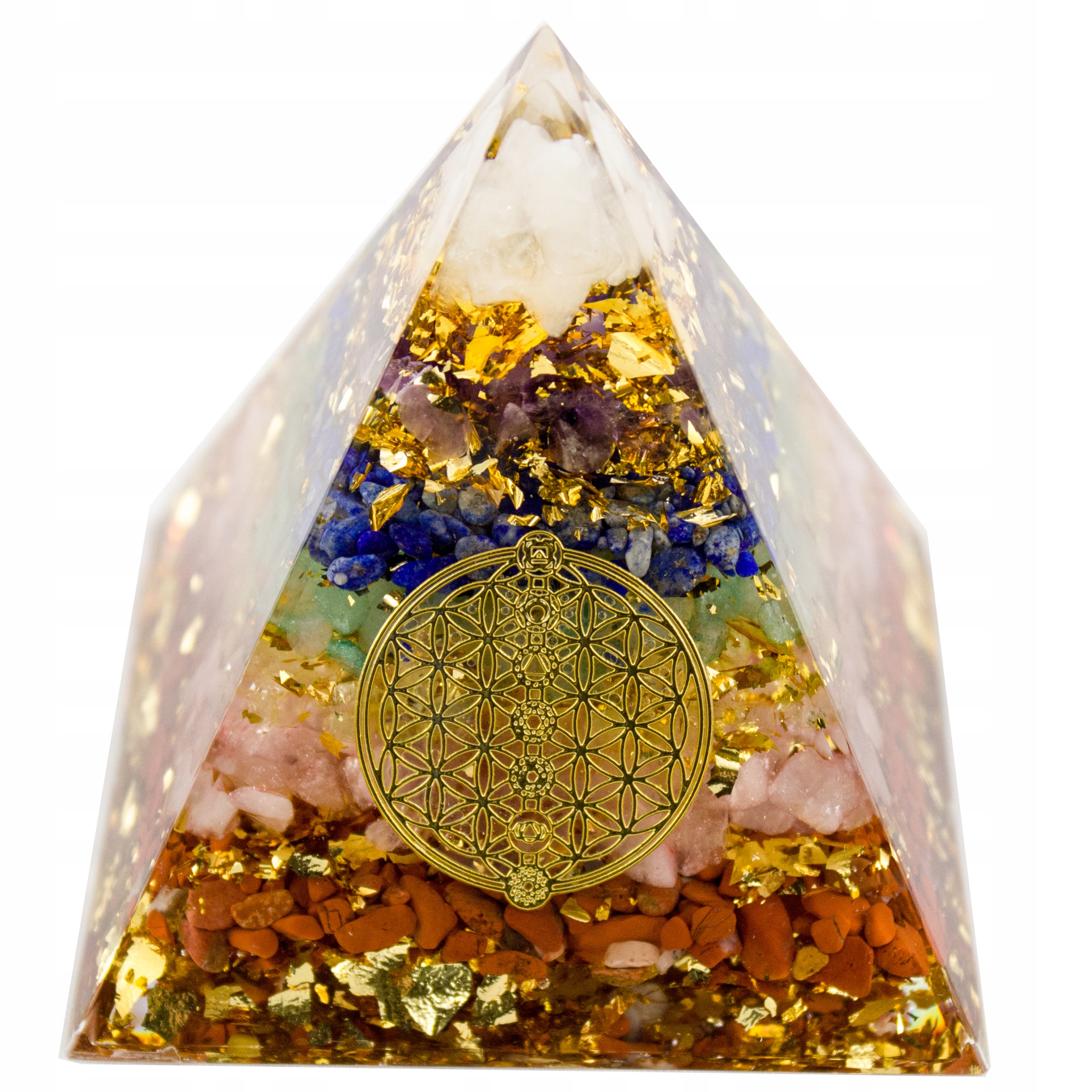 Pyramida Orgonit Pryskyřice Citronů Zlatá Fólie Ametyst Harmonizace Čaker 6 cm