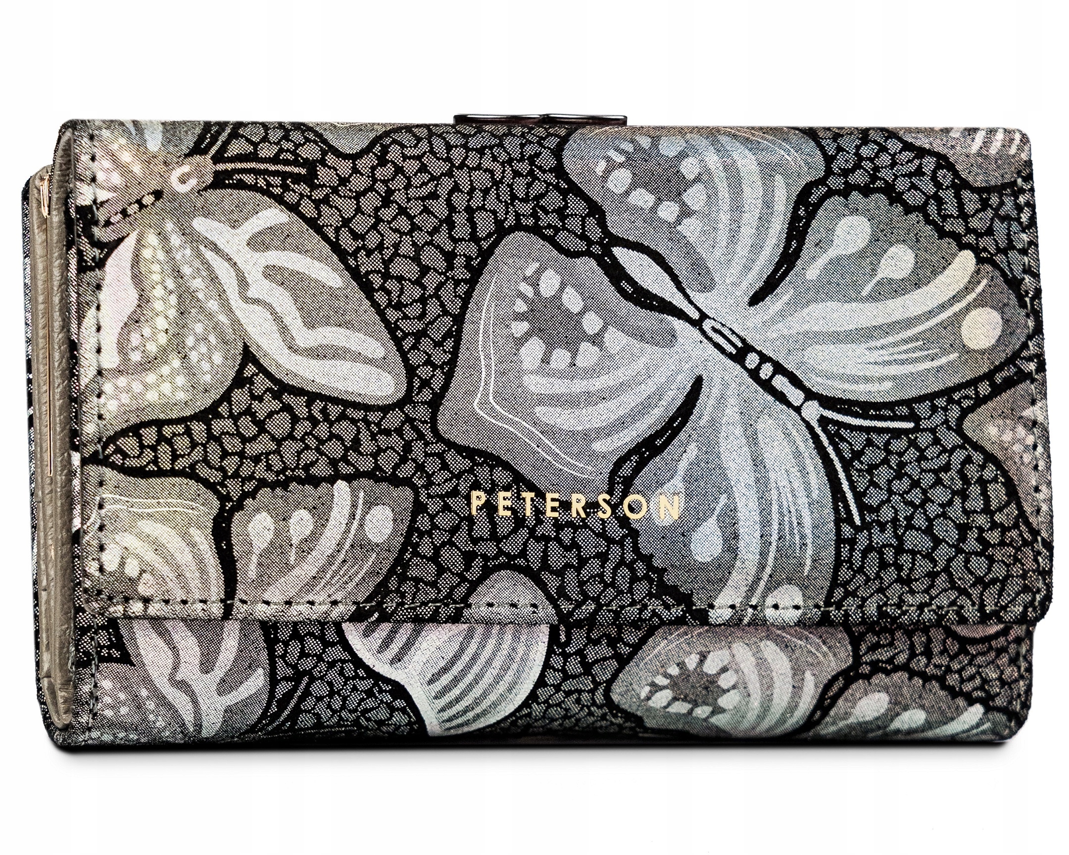 Portfel damski Peterson skórzany w kwiaty rozbudowany portmonetka z Rfid