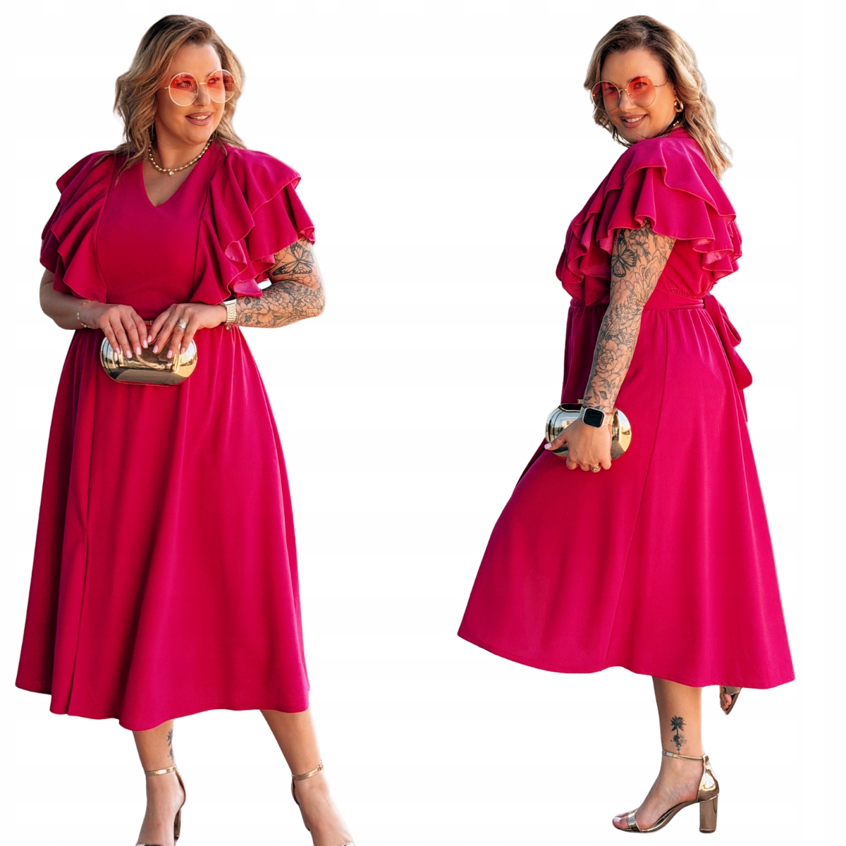 Šaty Velké velikosti Plus Size Maxi Dámské Cavaricci Na Svatební Hostina Fuchsiová