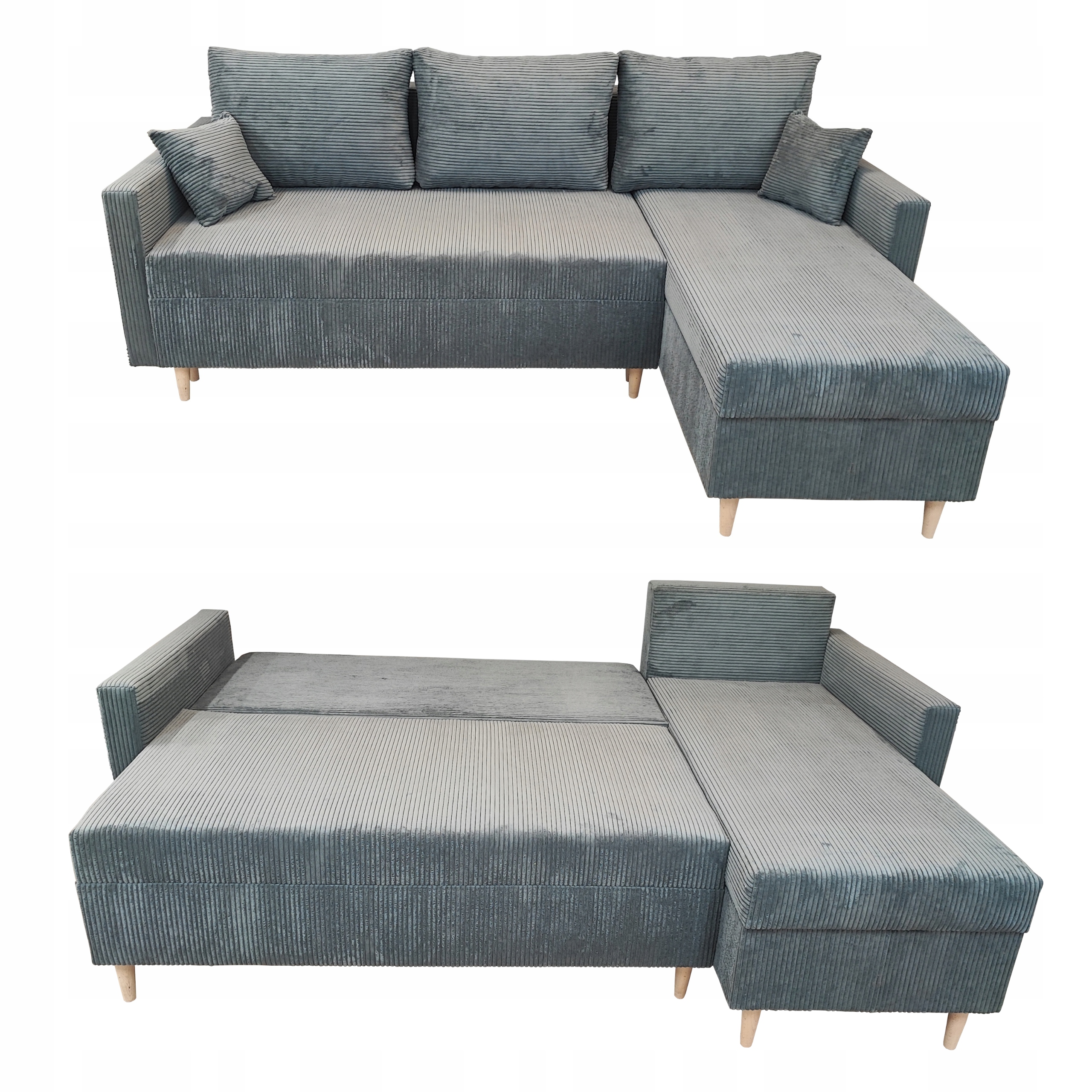 Šedý Rohová Sedací Souprava Rozkládací Rohová Sedačka Scandik Bonell Šruks 2x Nádoba