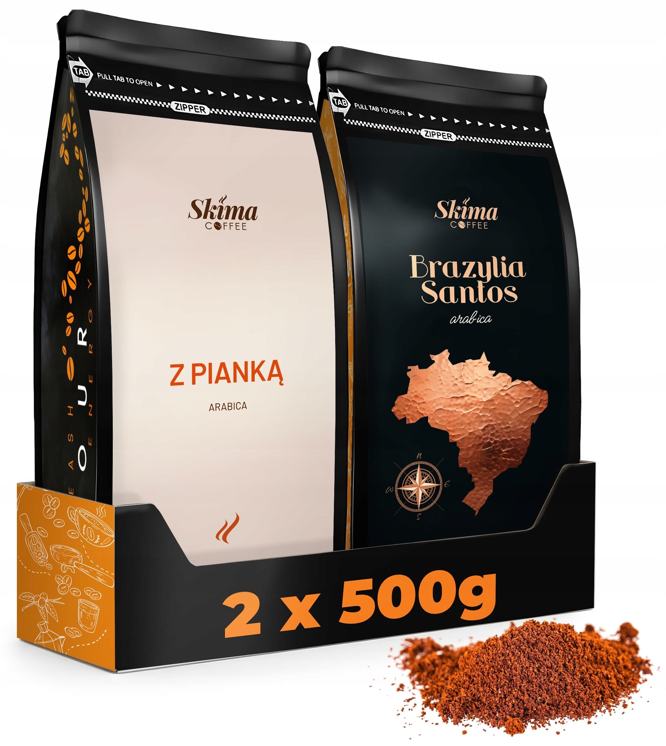 Mletá Káva 500 g x 2 S Pěnou Brazílie Santos Arabica Čerstvá 1 kg Dárek