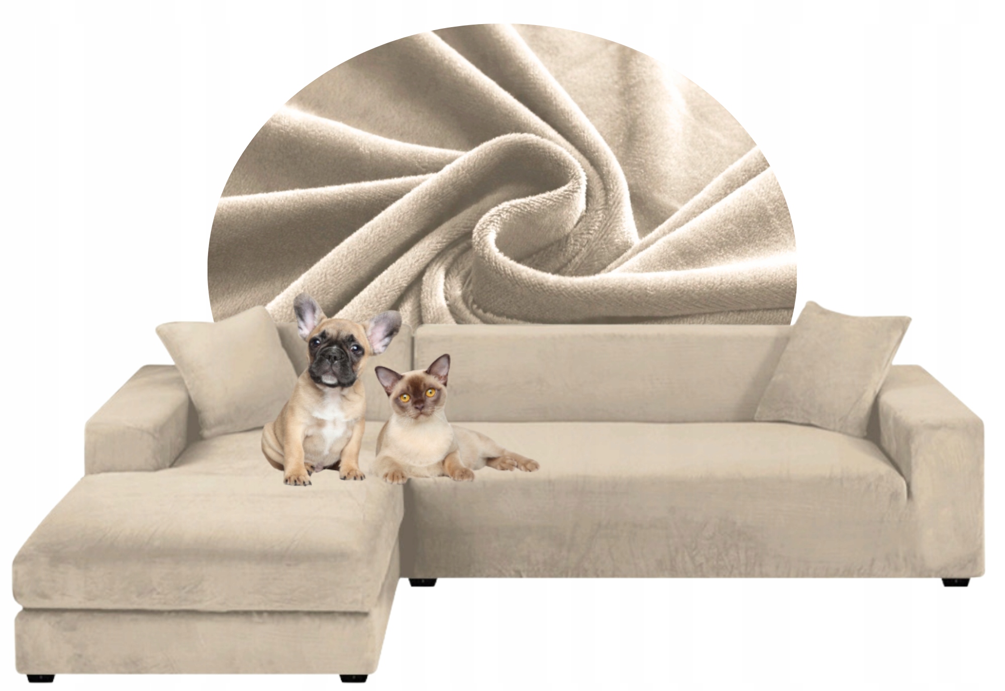 Potah Na Celý Roh Pohovka Kašmírová Béžová Velur Elastický 2+3 Os