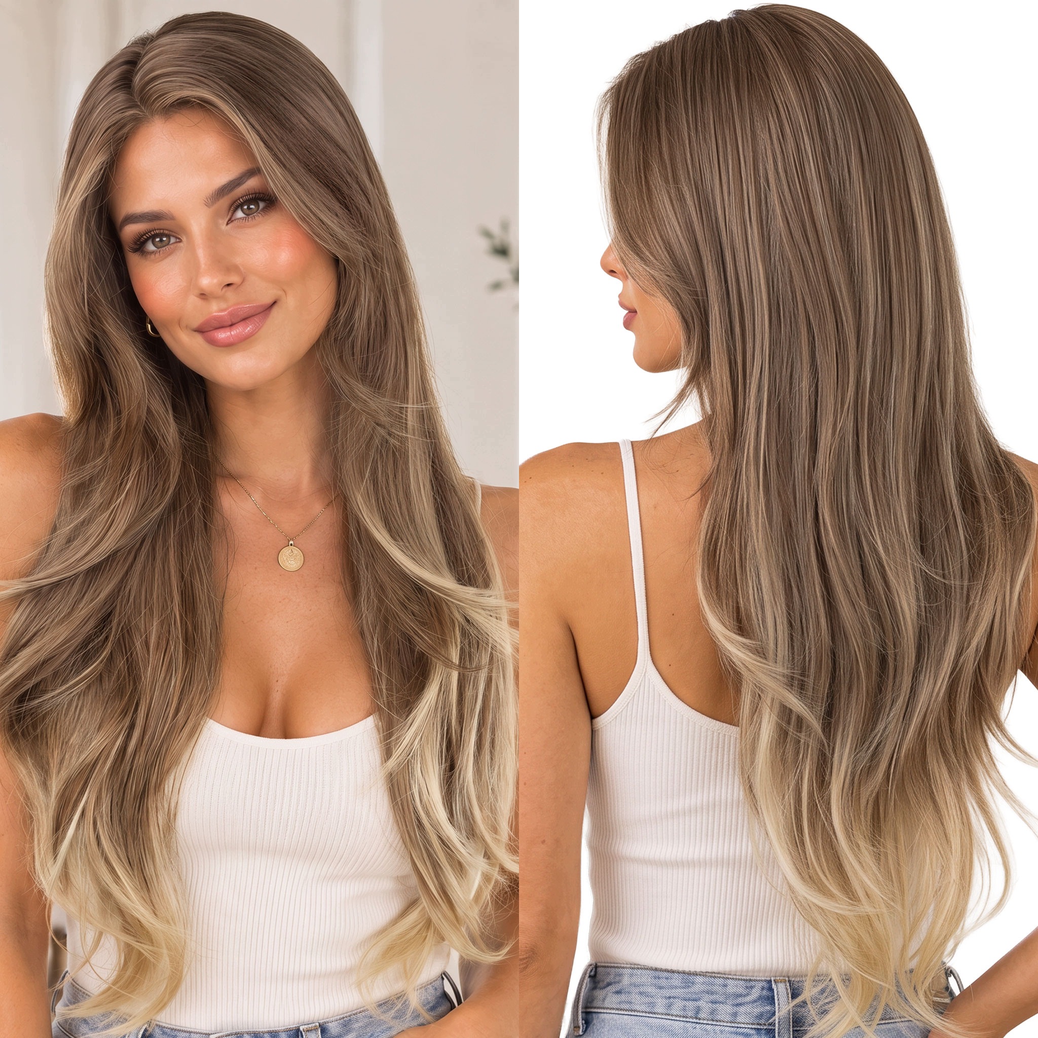 Peruka syntetyczna cieniowana Top Lace ombre przedziałek z boku 265g 70cm