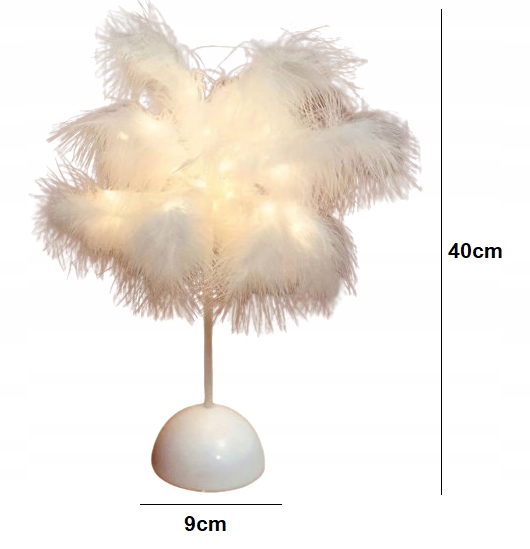 Lampka Nocna LED Dekoracyjna Ozdobna Na Biurko Piórka Na Baterie 40cm Kolekcja Piorka biale