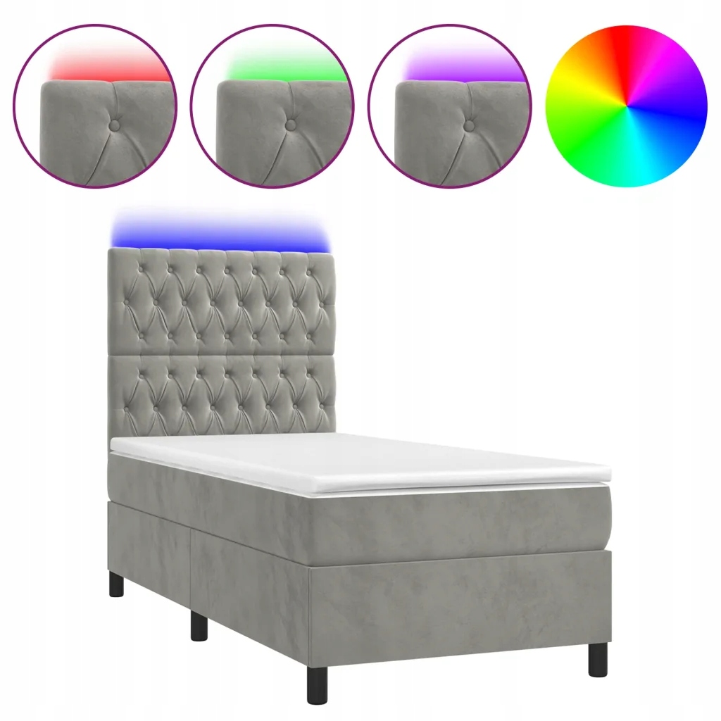 Kontinentální postel s matrací a Led, šedá 90x20
