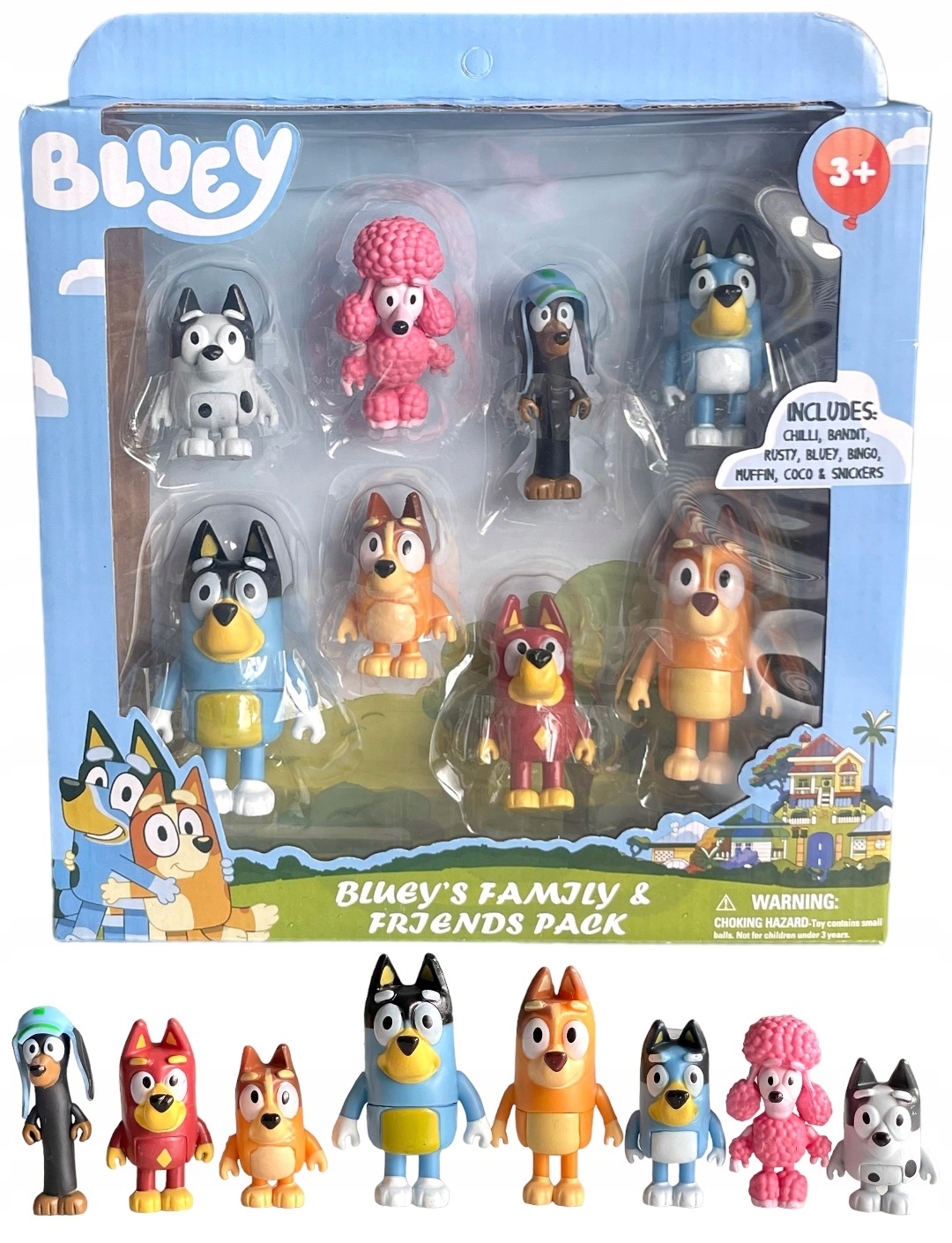 ZESTAW FIGUREK BLUEY BINGO - 8 SZT RODZINKA + PRZYJACIELE BLUE