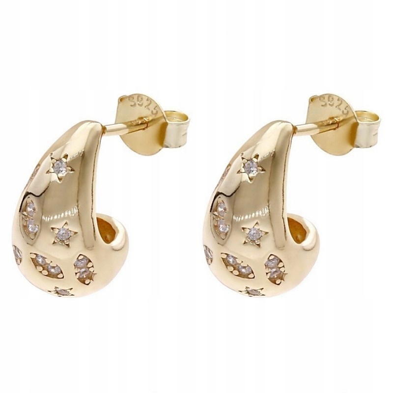 Stříbrné náušnice Ag 925, pozlacené kapky s zirkony IM0130824EG