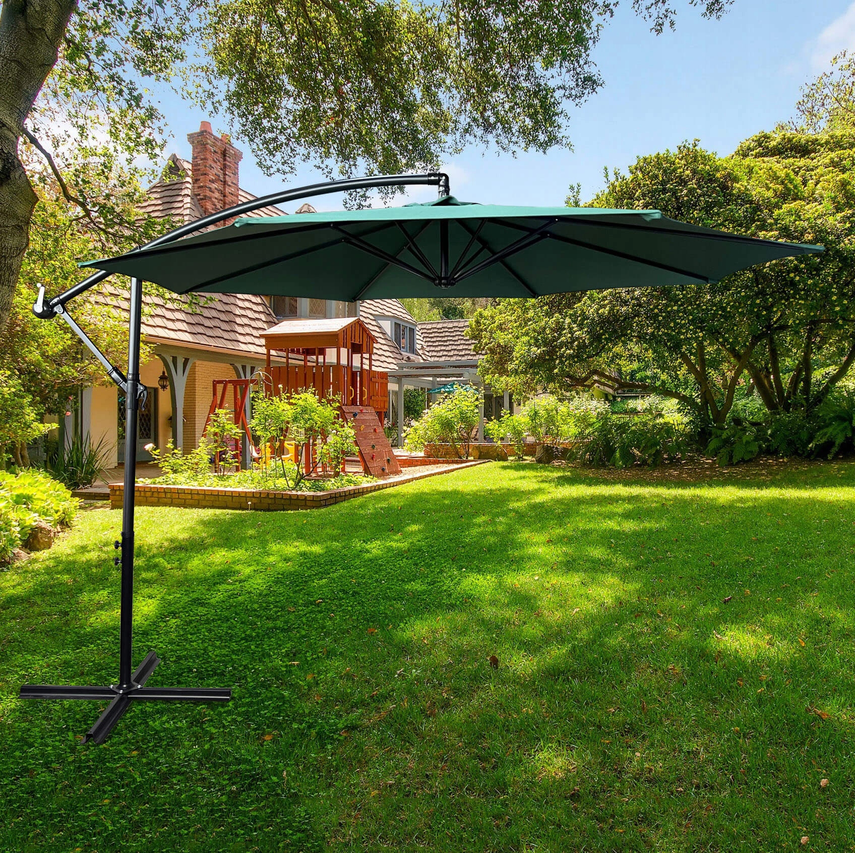PARASOL Ogrodowy Na Wysięgniku 300cm Składany ZIELONY
