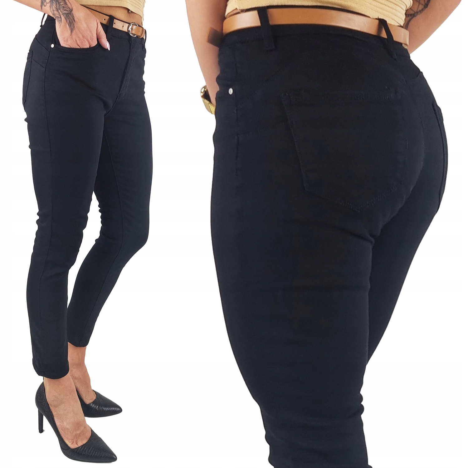 MS19 Jeansy M.sara Skinny Czarne Premium Push Up Pasek 38 M