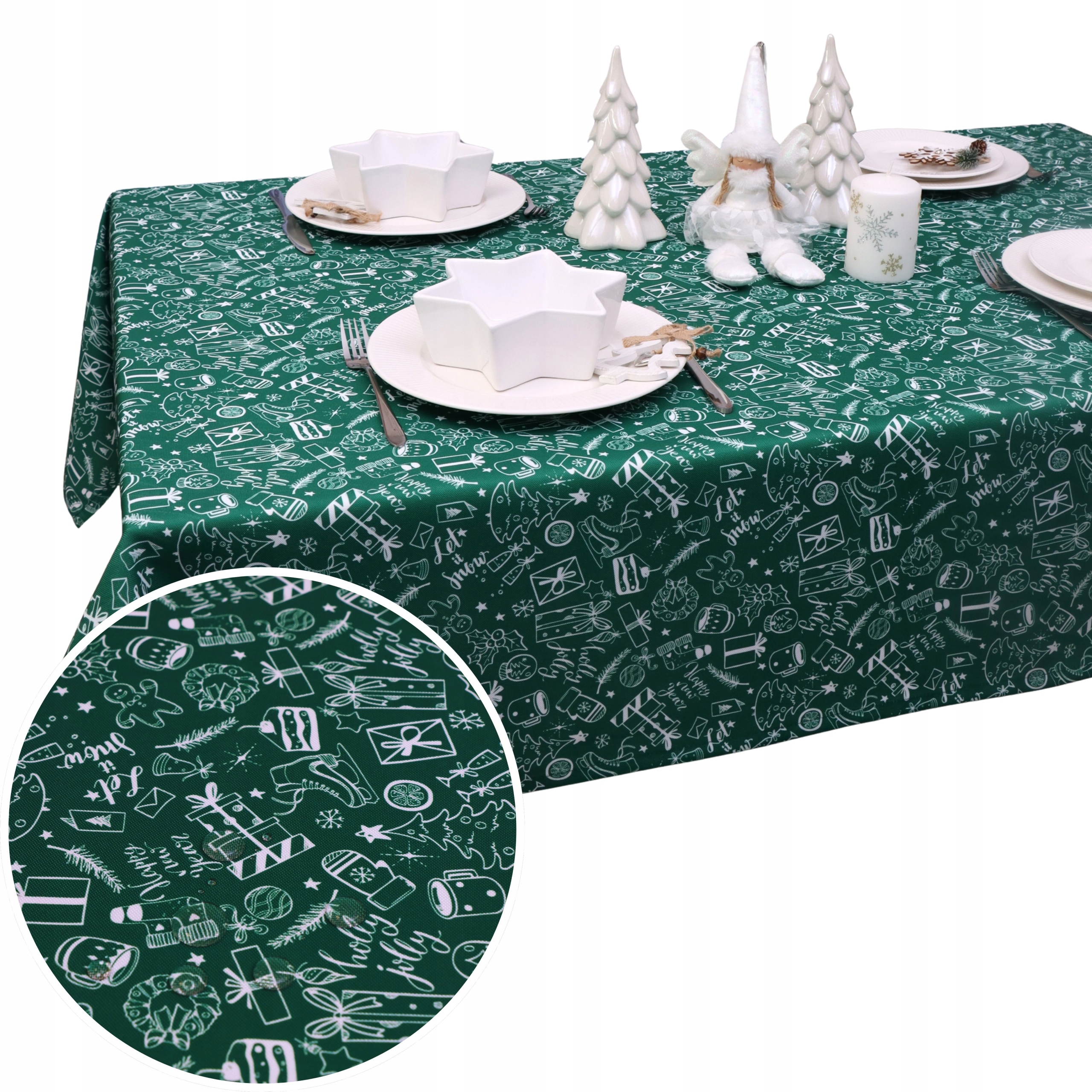 Vianočný obrus BN25 zelená 283-5, odolný voči škvrnám 450x140 Vianoce