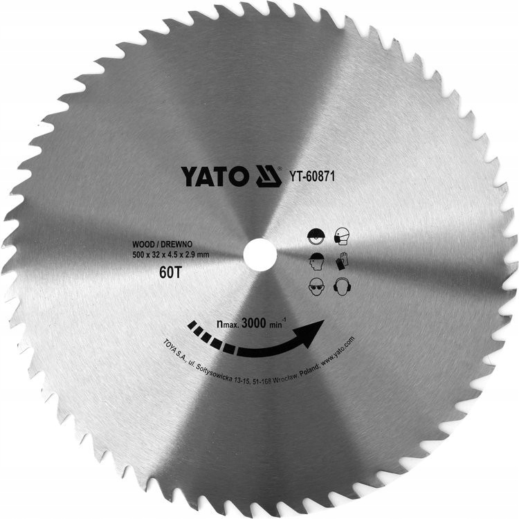 Piła Tarczowa Do Drewna Bez Widii 500x60Tx32mm Yato