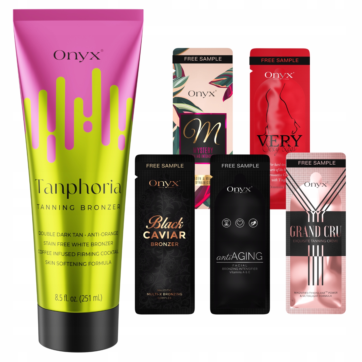 Onyx Tanphoria bronzer na opalování pro efekt hlubokého opálení vzorky