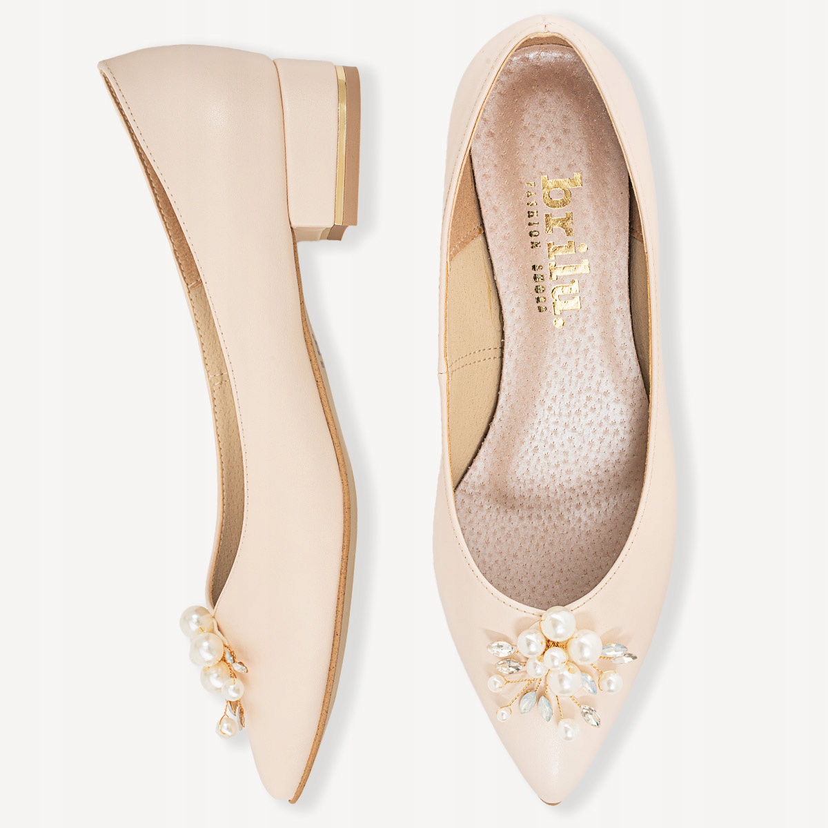 BRILU ŚLUBNE CIELISTE BALERINKI Z OZDOBĄ ECRU 37 Płeć kobieta