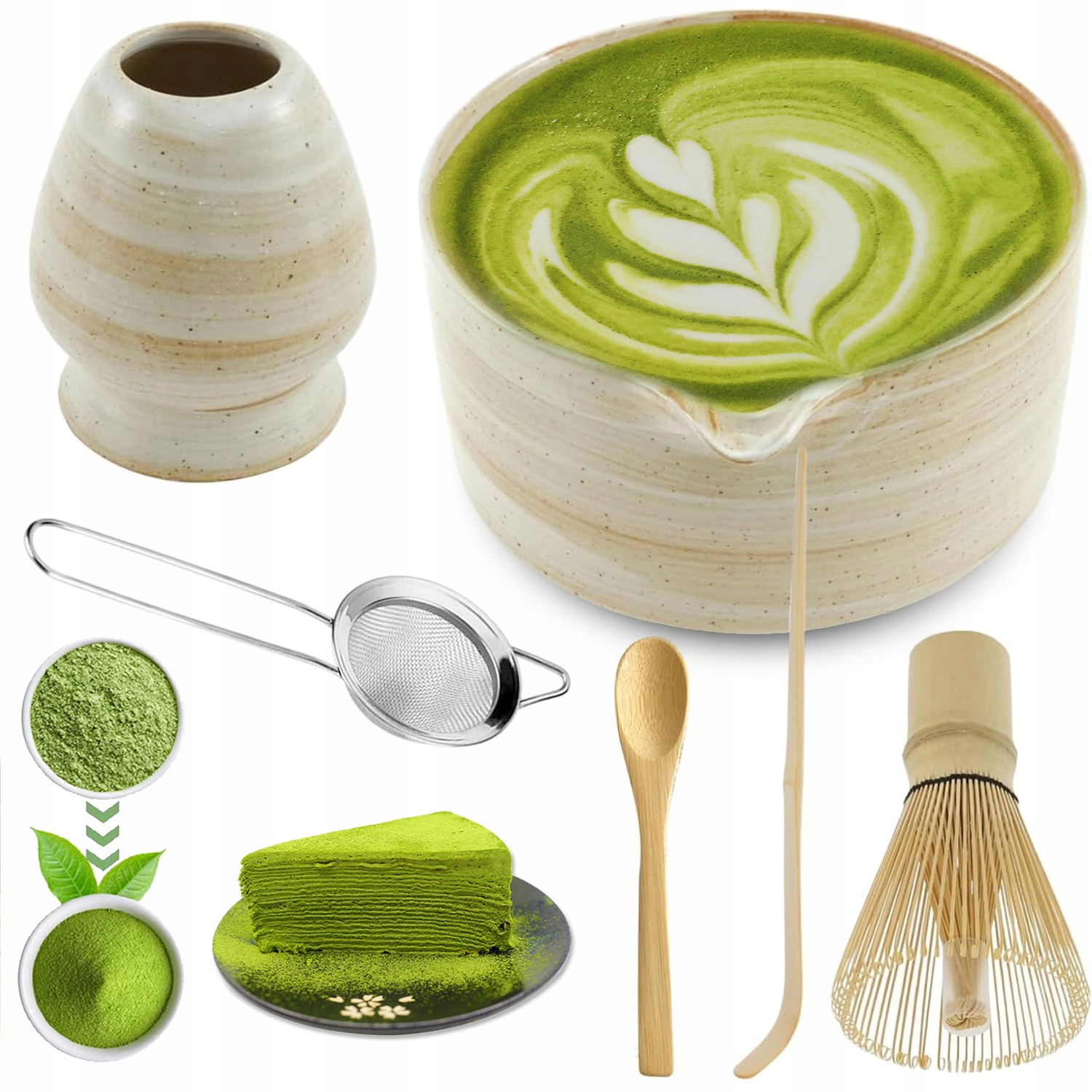 Levně Bambusová Dárková Sada Čaje Matchy Chashaku Šlehací Metla Lžíce A Síto