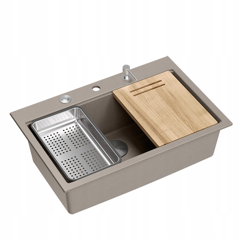 Marc 110 GraniteQ zlewozmywak 76*50 soft taupe, push +akcesoria stal szlach