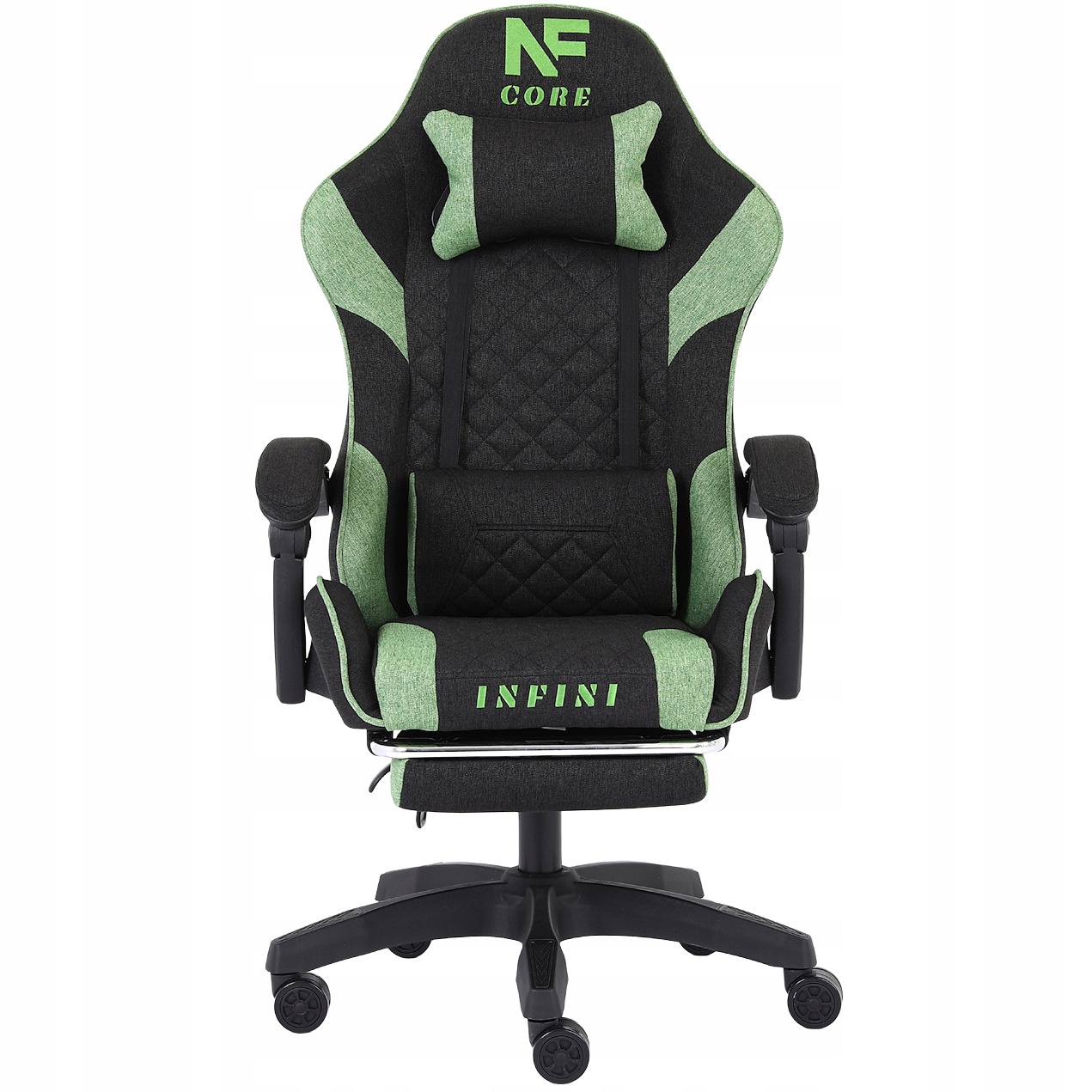 Herná stolička Infini Core Black/Green s podnožkou, tkanina, ergonómia