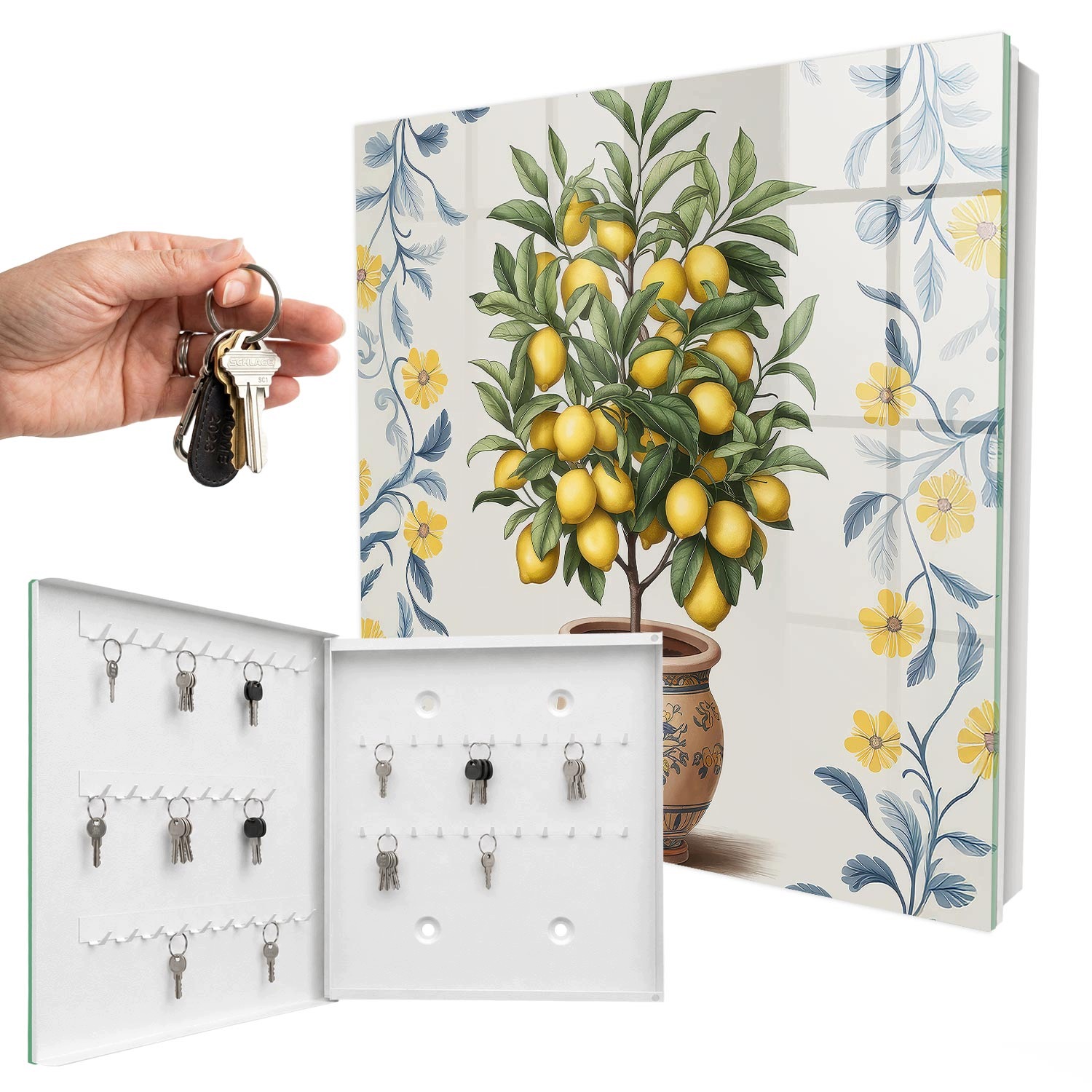 Věšáková skříňka Organizér na klíče Citronový strom Bílá levá 30x30 cm